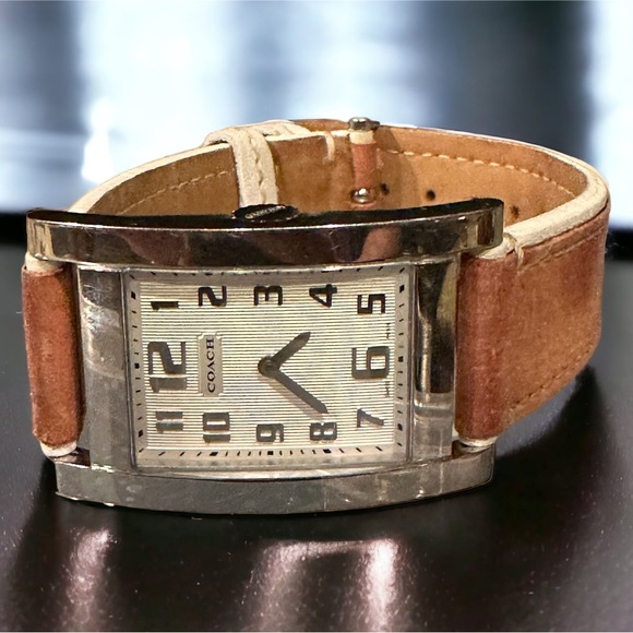 Coach Accessories - Coach Ladies Wristwatch Dusty Pink Leather with White Trim Model 0234